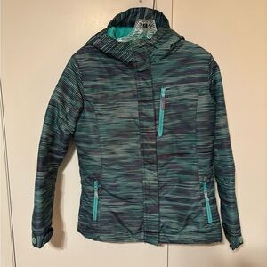 Champion Girls Striped Ski Jacket - Teal and Black